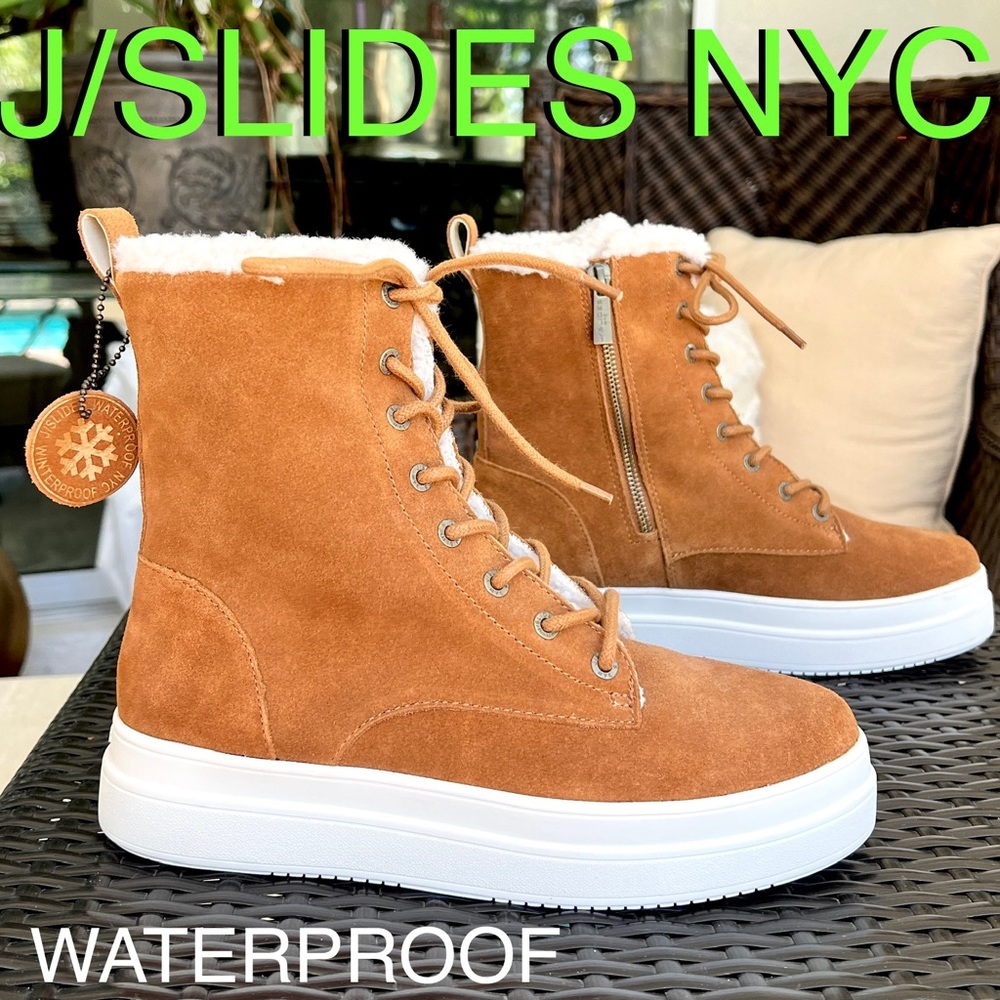 J/SLIDES NYC winter WATERPROOF  genuine suede platform booties size 9